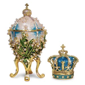 lilies of the valley faberge egg replica with a faberge trinket box crown